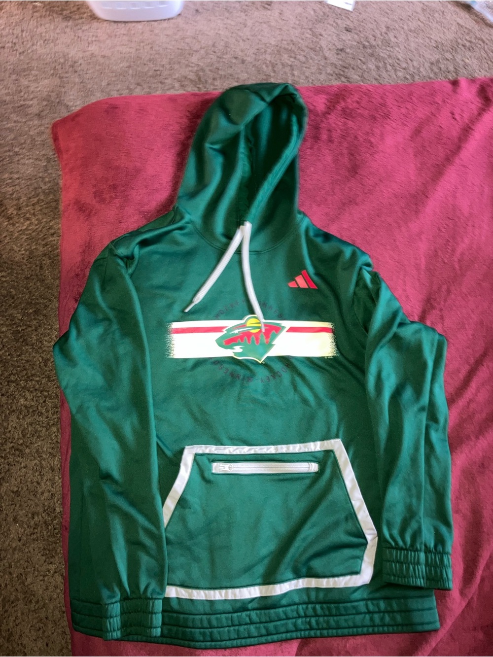 adidas Green Pullover Hoodie with Red and White Accents